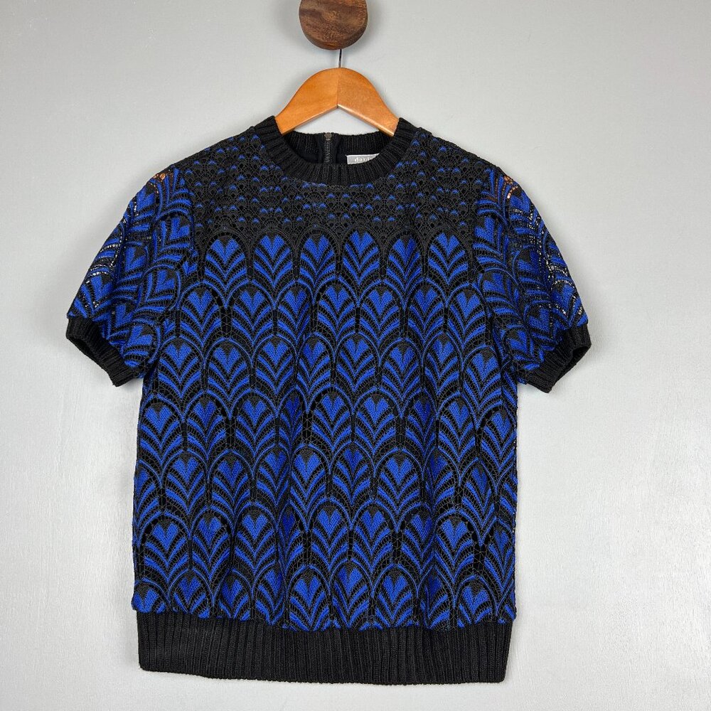 Daniel Rainn Anthropologie Black & Blue Geometric Top Size Small